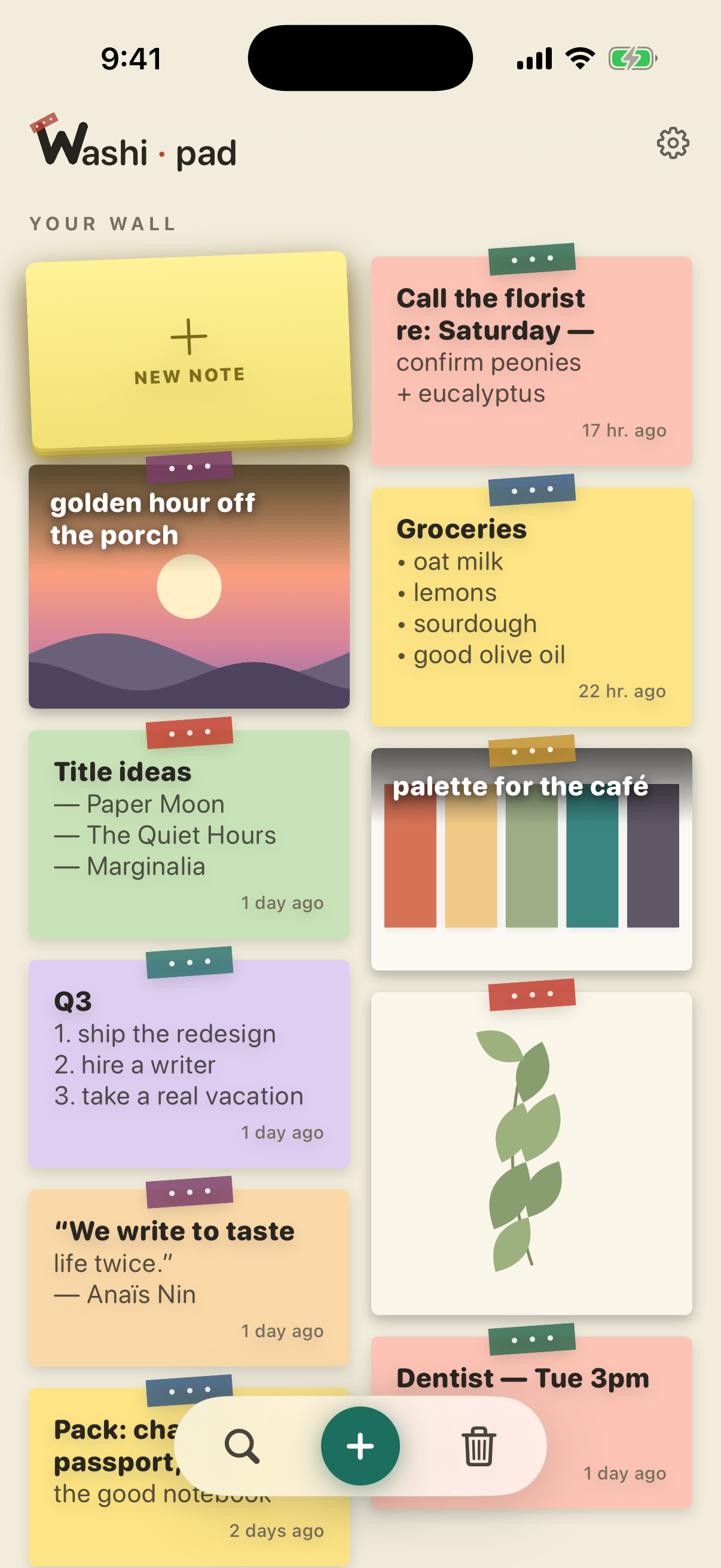 Washipad sticky-note wall